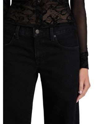 Frame The Low Bow Mid Rise Cuffed Wide Leg Jeans in Black, photo 4