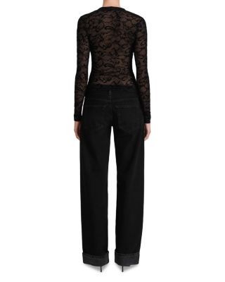 Frame The Low Bow Mid Rise Cuffed Wide Leg Jeans in Black, photo 5