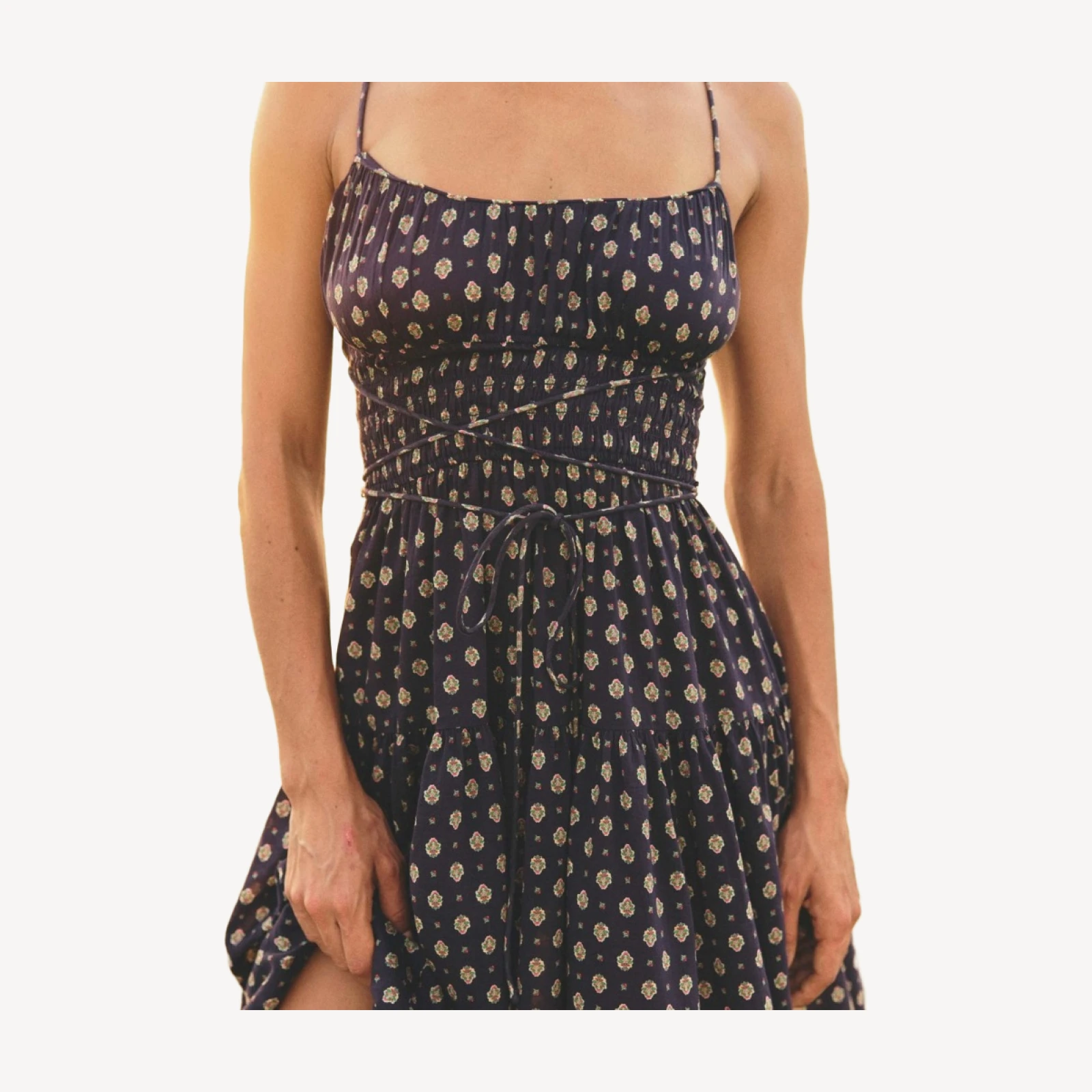 SAFIA DRESS -- NAVY CADIZ FOULARD
