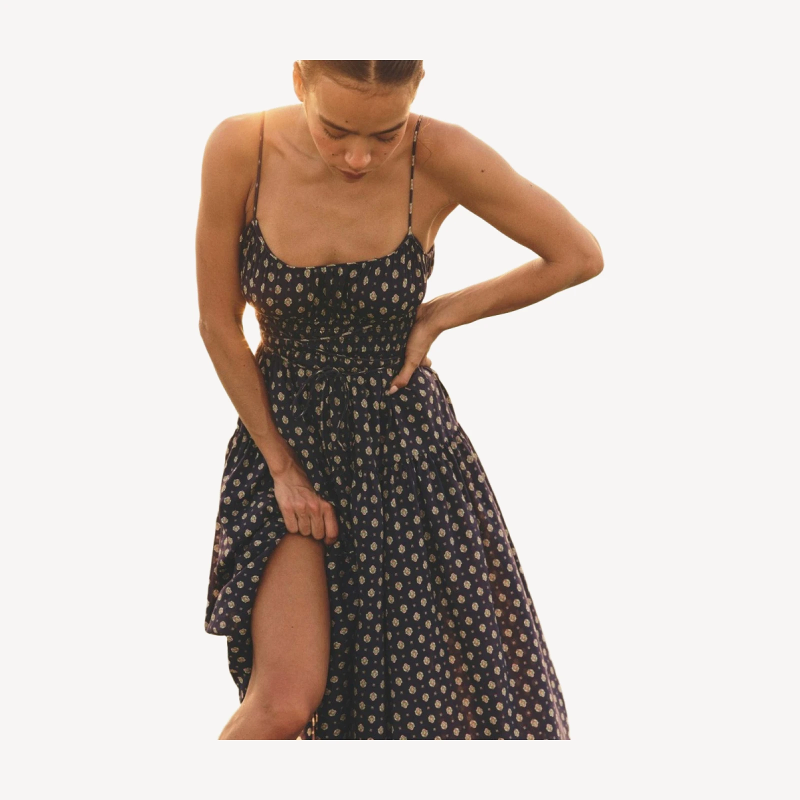 SAFIA DRESS -- NAVY CADIZ FOULARD