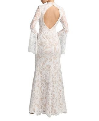 Mac Duggal Mock Neck Long Sleeve Lace Gown