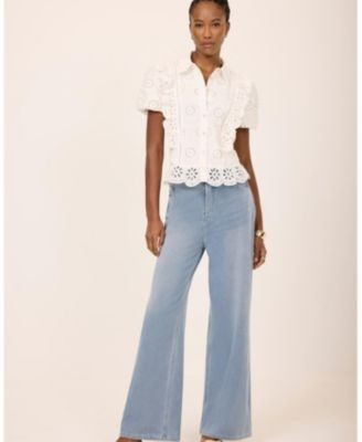 Mint Velvet Women's Stretch Denim Wide Leg Travel Jeans in Blue Wash, photo 5