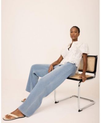 Mint Velvet Women's Stretch Denim Wide Leg Travel Jeans in Blue Wash, photo 6