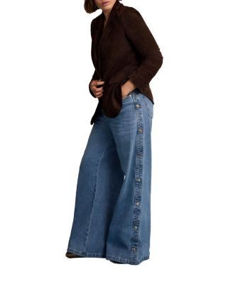Mint Velvet Women's Popper Detail Wide Jeans in Blue Wash, photo 2