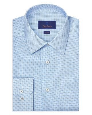 David Donahue Trim Fit Stretch Geometric Print Dress Shirt
