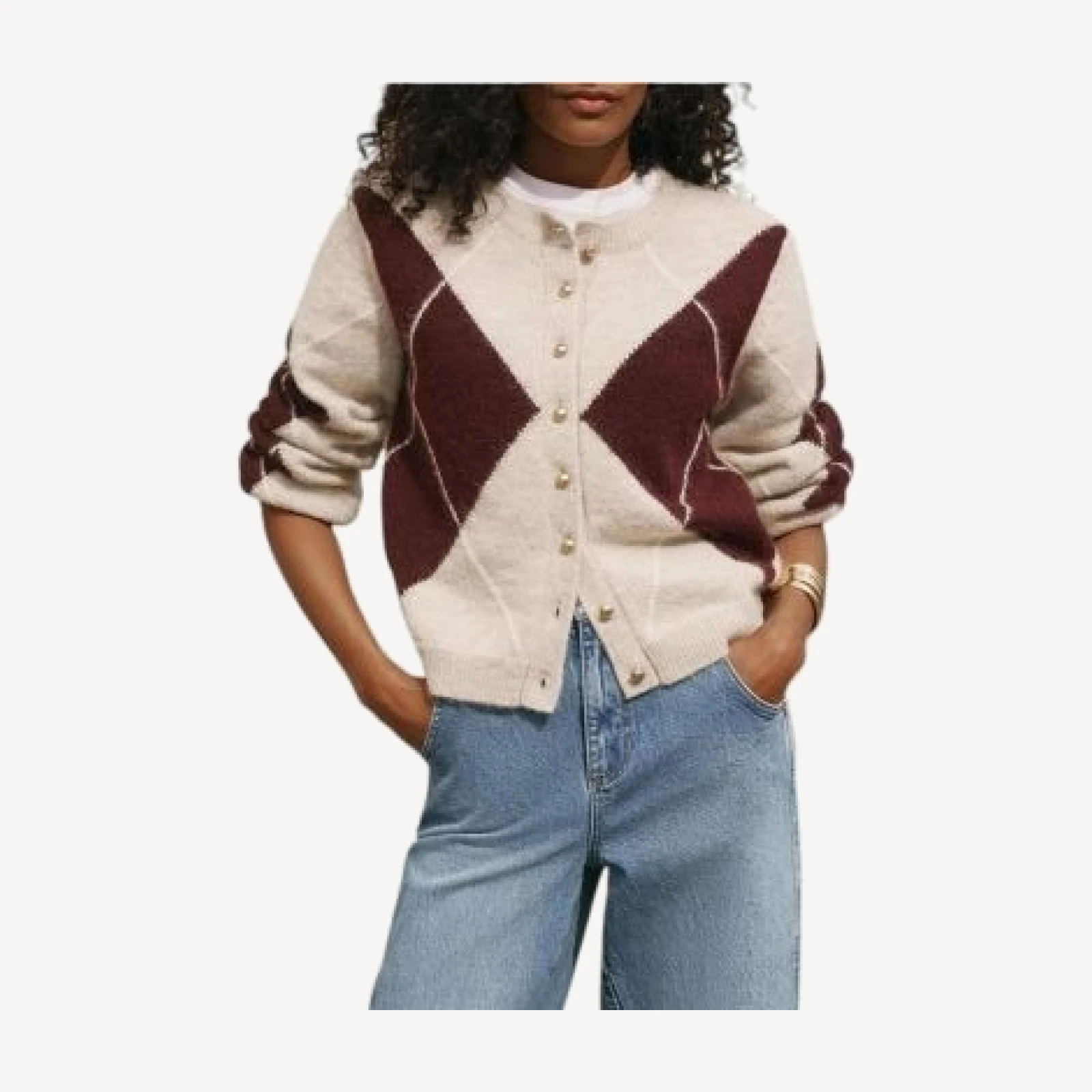 Mint Velvet Women's Wool Blend Argyle Cardigan