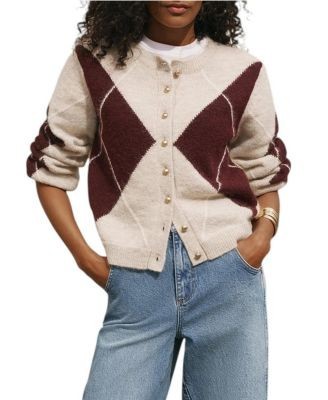 Mint Velvet Women's Wool Blend Argyle Cardigan