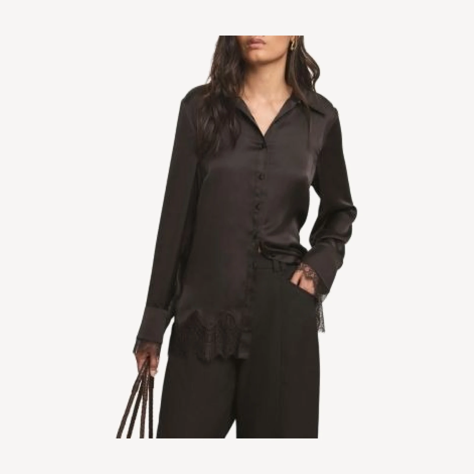 Mint Velvet Women's Satin Lace Trim Shirt