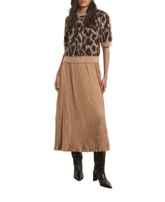 Mint Velvet Women's Short Sleeve Fuzzy Texture Layered Midi Dress