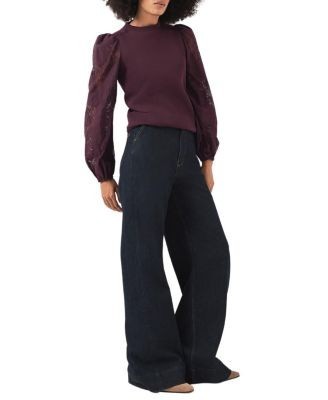 Mint Velvet Women's Cotton Blend Lace Sleeve Sweatshirt, photo 2