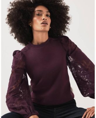 Mint Velvet Women's Cotton Blend Lace Sleeve Sweatshirt, photo 4