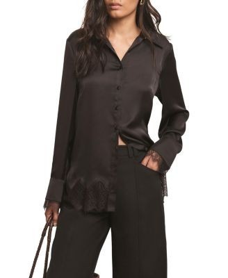 Mint Velvet Women's Satin Lace Trim Shirt, photo 2