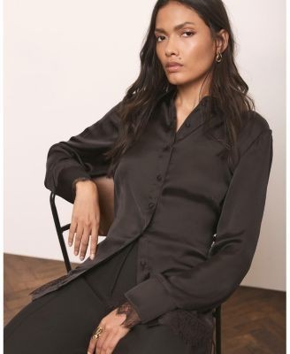 Mint Velvet Women's Satin Lace Trim Shirt, photo 3