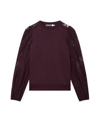 Mint Velvet Women's Cotton Blend Lace Sleeve Sweatshirt, photo 5