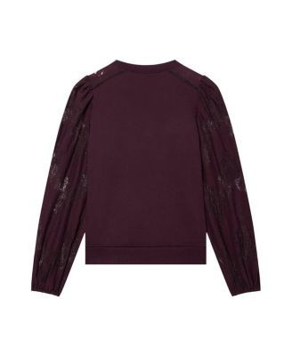 Mint Velvet Women's Cotton Blend Lace Sleeve Sweatshirt, photo 6