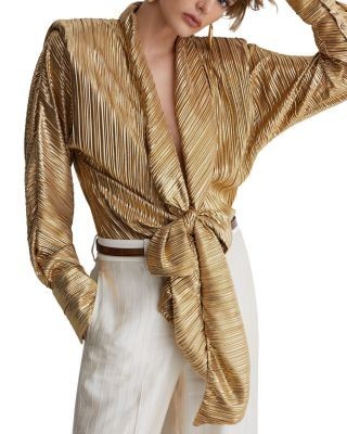 Reiss Metallic Tie Front Plisse Top, photo 2