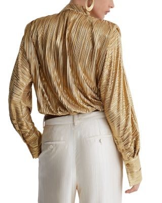 Reiss Metallic Tie Front Plisse Top, photo 3