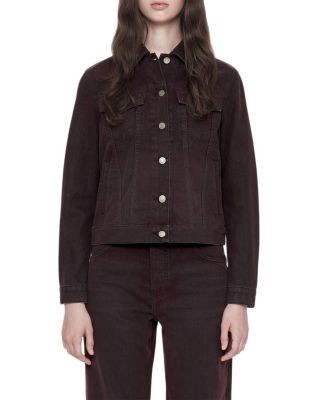 Allsaints Denim Trucker Jacket in Wine Red Flock