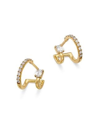 Bloomingdale's Fine Collection Diamond Two Piercing Look Huggie Earrings in 14K Yellow Gold, 0.37 tcw
