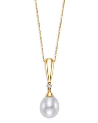 Bloomingdale's Fine Collection Diamond & Freshwater Pearl Pendant Necklace in 14K Yellow Gold, 0.03 tcw