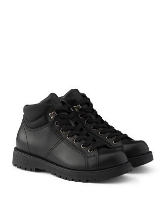 Prada Men's Lace-Up Leather and Re-Nylon Booties