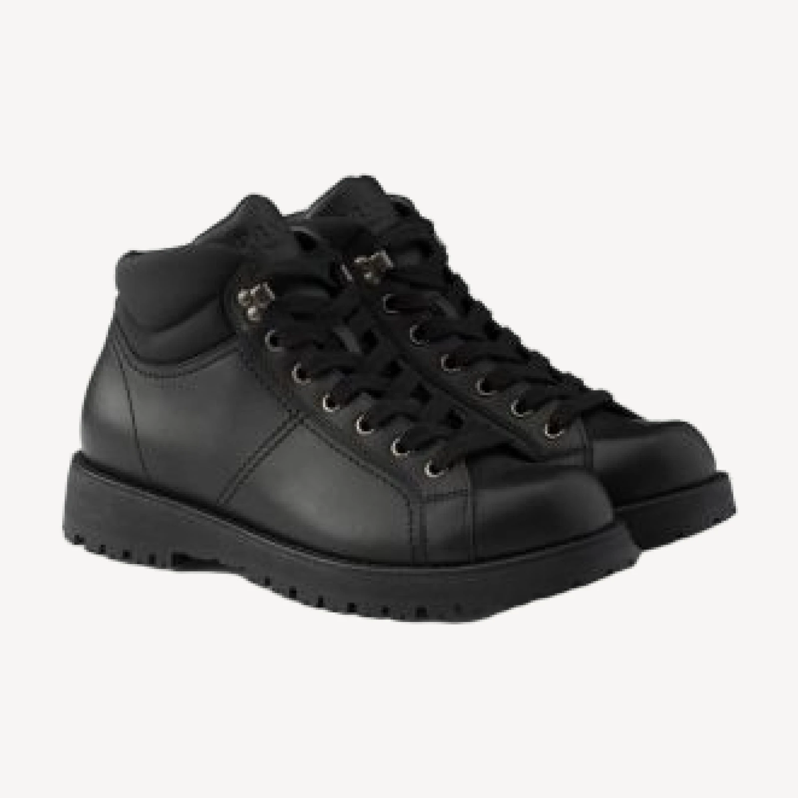 Prada Men's Lace-Up Leather and Re-Nylon Booties