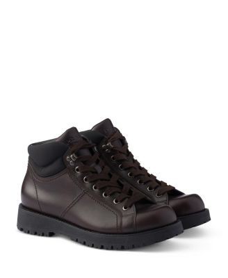 Prada Men's Lace-Up Leather and Re-Nylon Booties, photo 7