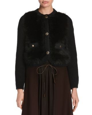 Moncler Puffer Back Mixed Media Cardigan