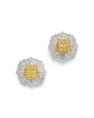 Bloomingdale's Fine Collection Yellow & White Diamond Vintage Look Halo Stud Earrings in 14K Yellow & White Gold, 3.90 tcw