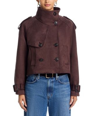Aqua Cropped Faux Suede Trench Coat - Exclusive, photo 4