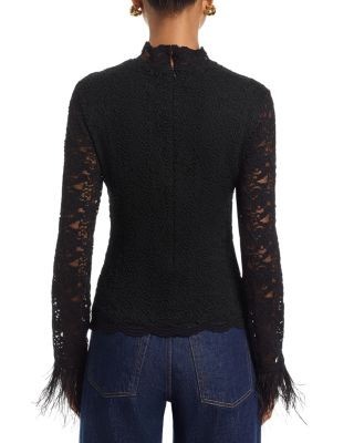 Aqua Feather Trim Lace Top - Exclusive, photo 3