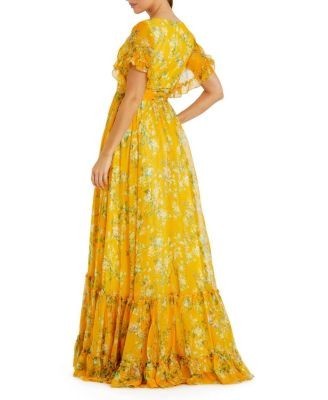 Mac Duggal Flounce Sleeve Floral Maxi Dress