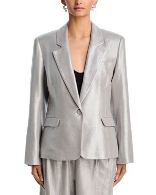Aqua Metallic Linen Blend Blazer - Exclusive, photo 2