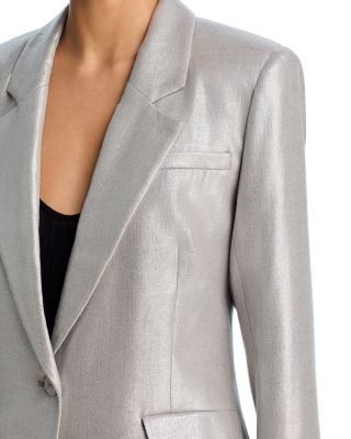 Aqua Metallic Linen Blend Blazer - Exclusive, photo 5