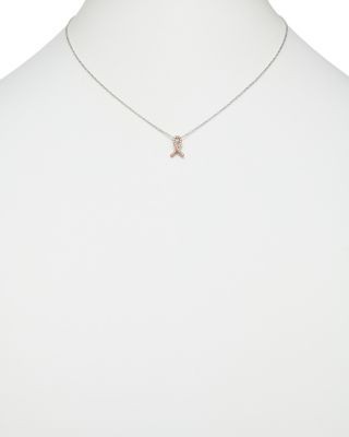 Diamond Pink Ribbon Pendant Necklace in 14K Rose and White Gold, .10 tcw, photo 2