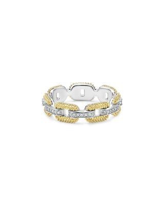 Lagos 18K Yellow Gold & Sterling Silver Caviar Lux Diamond Chain Link Ring - Exclusive, photo 2