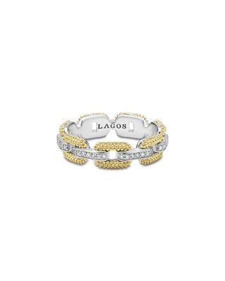 Lagos 18K Yellow Gold & Sterling Silver Caviar Lux Diamond Chain Link Ring - Exclusive, photo 3