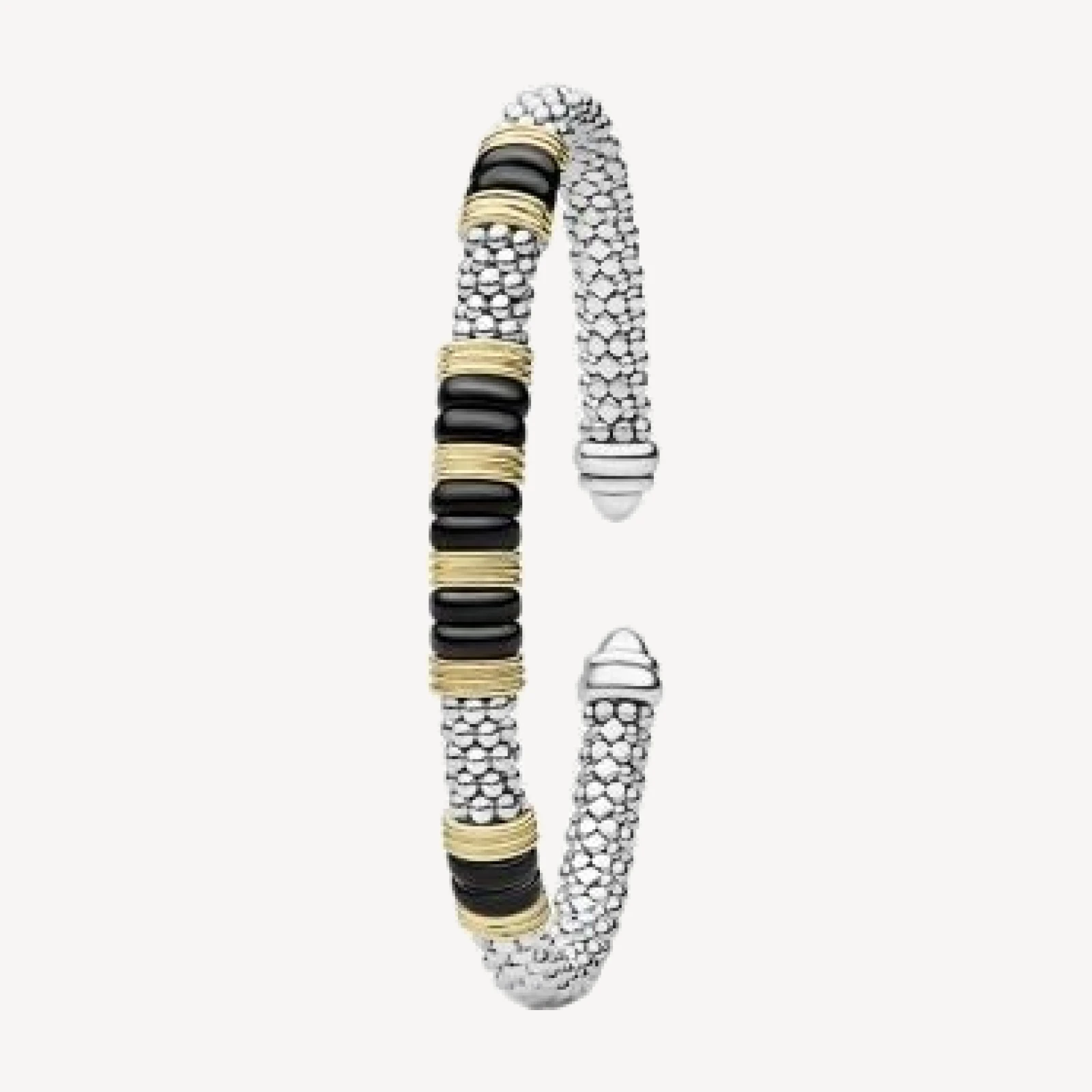 Lagos Sterling Silver & 18K Yellow Gold Black Caviar Cuff Bracelet