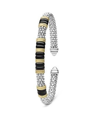 Lagos Sterling Silver & 18K Yellow Gold Black Caviar Cuff Bracelet