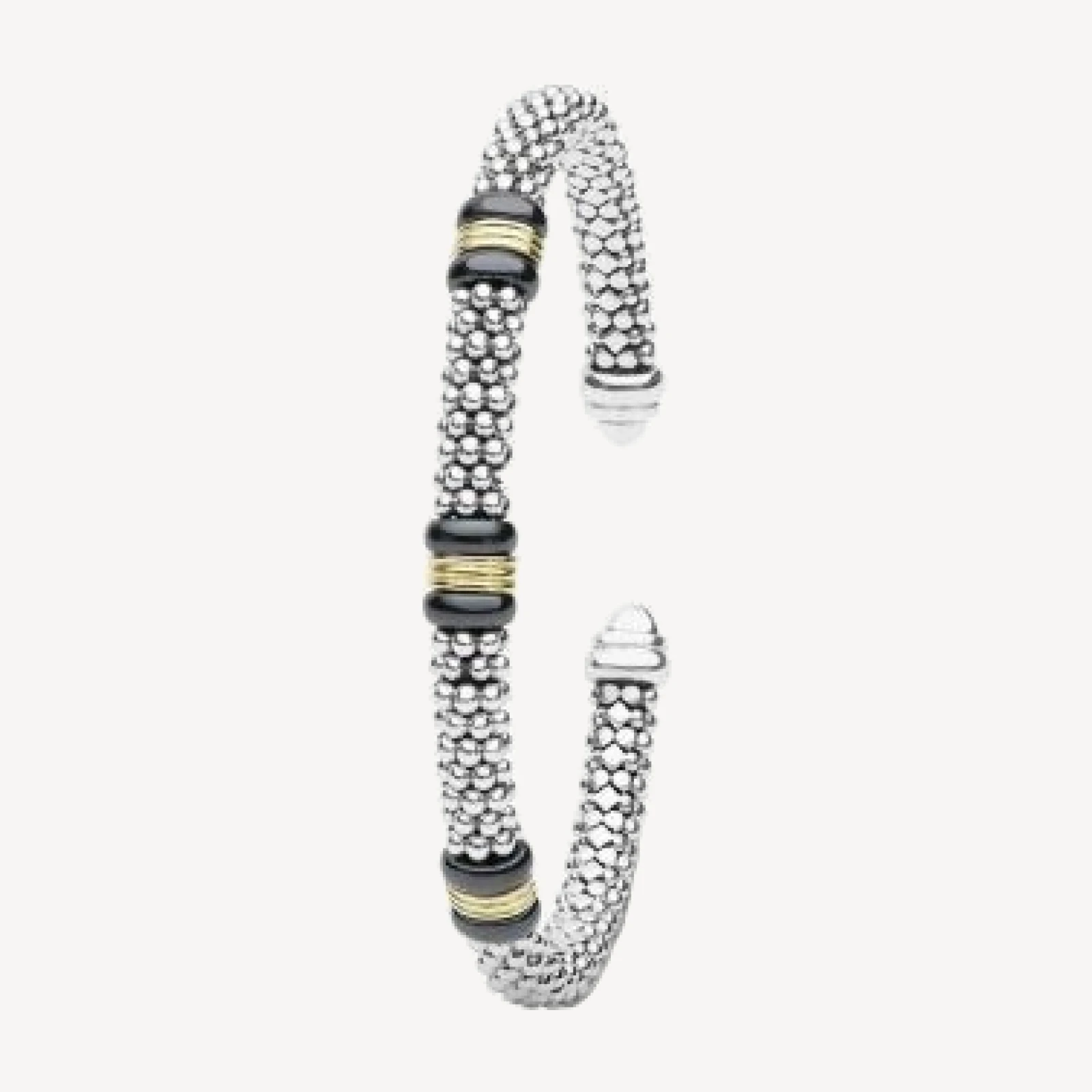 Lagos Sterling Silver & 18K Yellow Gold White Caviar Cuff Bracelet