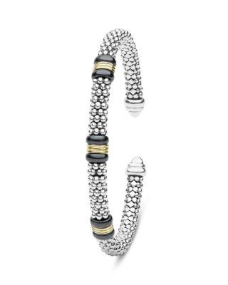 Lagos Sterling Silver & 18K Yellow Gold White Caviar Cuff Bracelet