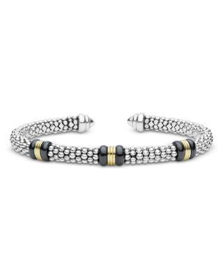 Lagos Sterling Silver & 18K Yellow Gold White Caviar Cuff Bracelet, photo 2