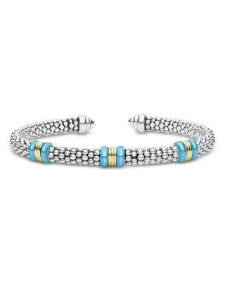 Lagos Sterling Silver & 18K Yellow Gold White Caviar Cuff Bracelet, photo 10