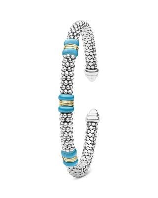Lagos Sterling Silver & 18K Yellow Gold White Caviar Cuff Bracelet, photo 11