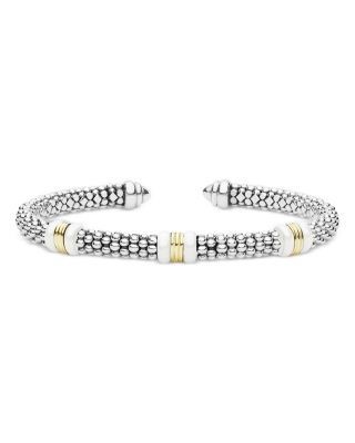 Lagos Sterling Silver & 18K Yellow Gold White Caviar Cuff Bracelet, photo 15