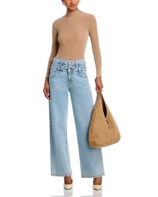Aqua Metallic Rib Knit Mock Neck Top - Exclusive