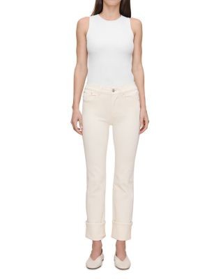DL1961 Mara Straight Mid Rise Instasculpt Ankle Jeans in Crema Cuffed, photo 6