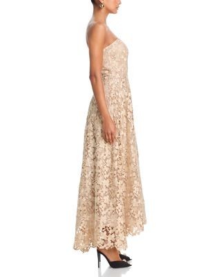 Aqua Strapless Floral Lace Gown - Exclusive