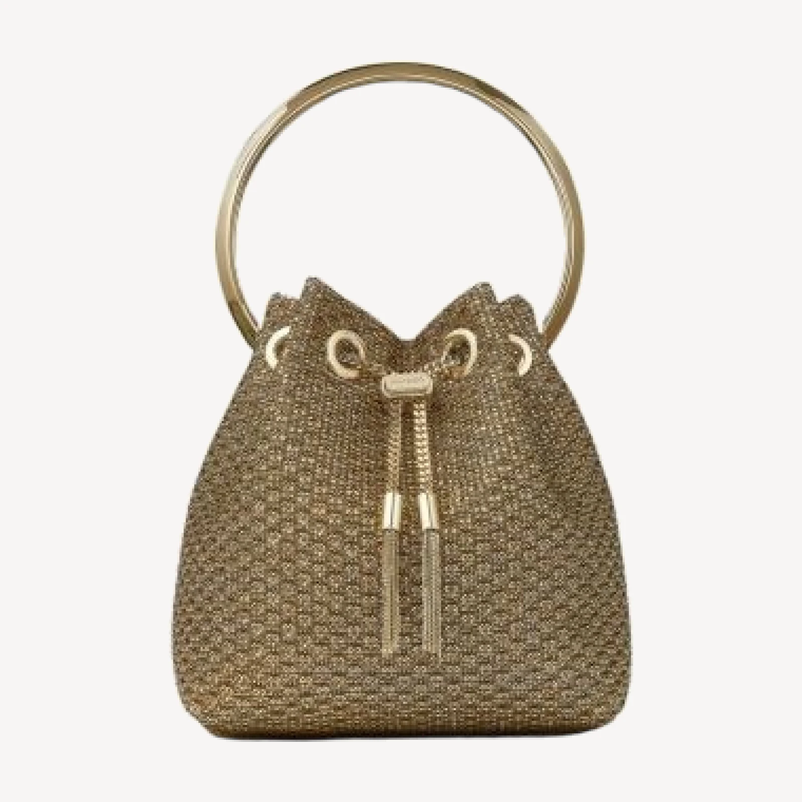 Jimmy Choo Bon Bon Ring Handle Metallic Bucket Bag