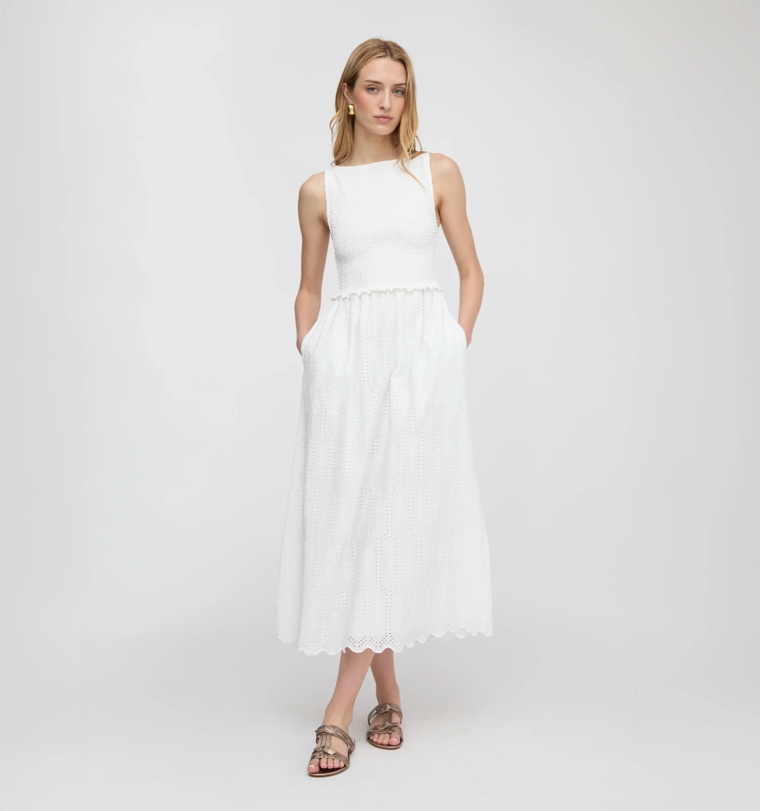 The Christina Nap Dress - White Trellis Broderie